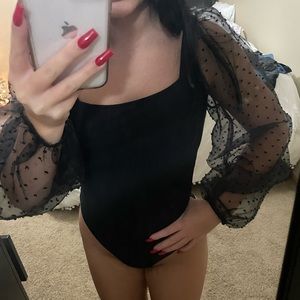 Altard State Black Puff sleeve Bodysuit